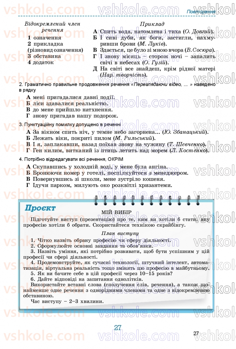 Страница 27 | Підручник Українська мова 9 клас О.В. Заболотний, В.В. Заболотний 2026