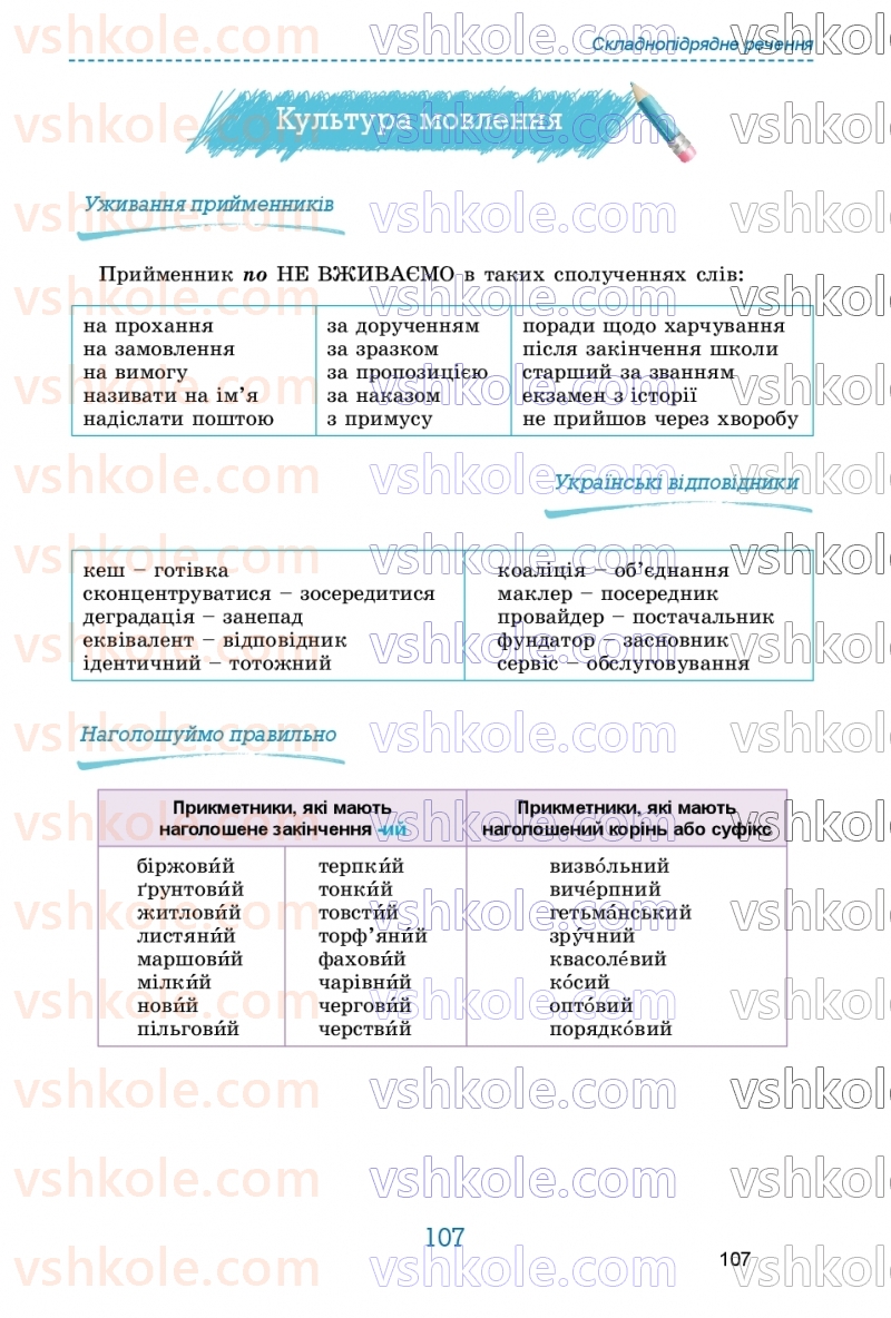 Страница 107 | Підручник Українська мова 9 клас О.В. Заболотний, В.В. Заболотний 2026