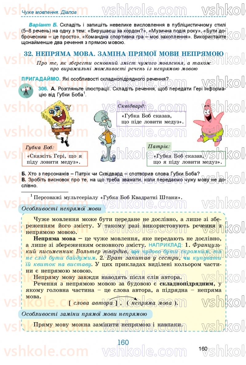 Страница 160 | Підручник Українська мова 9 клас О.В. Заболотний, В.В. Заболотний 2026