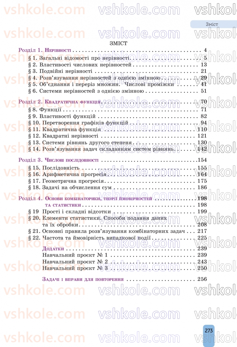 Страница 273 | Підручник Алгебра 9 клас Г.П. Бевз, В.Г. Бевз, Д.В. Васильєва, Н.Г. Владімірова 2026