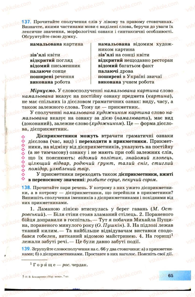 Страница 65 | Підручник Українська мова 7 клас Н.В. Бондаренко, А.В. Ярмолюк 2007