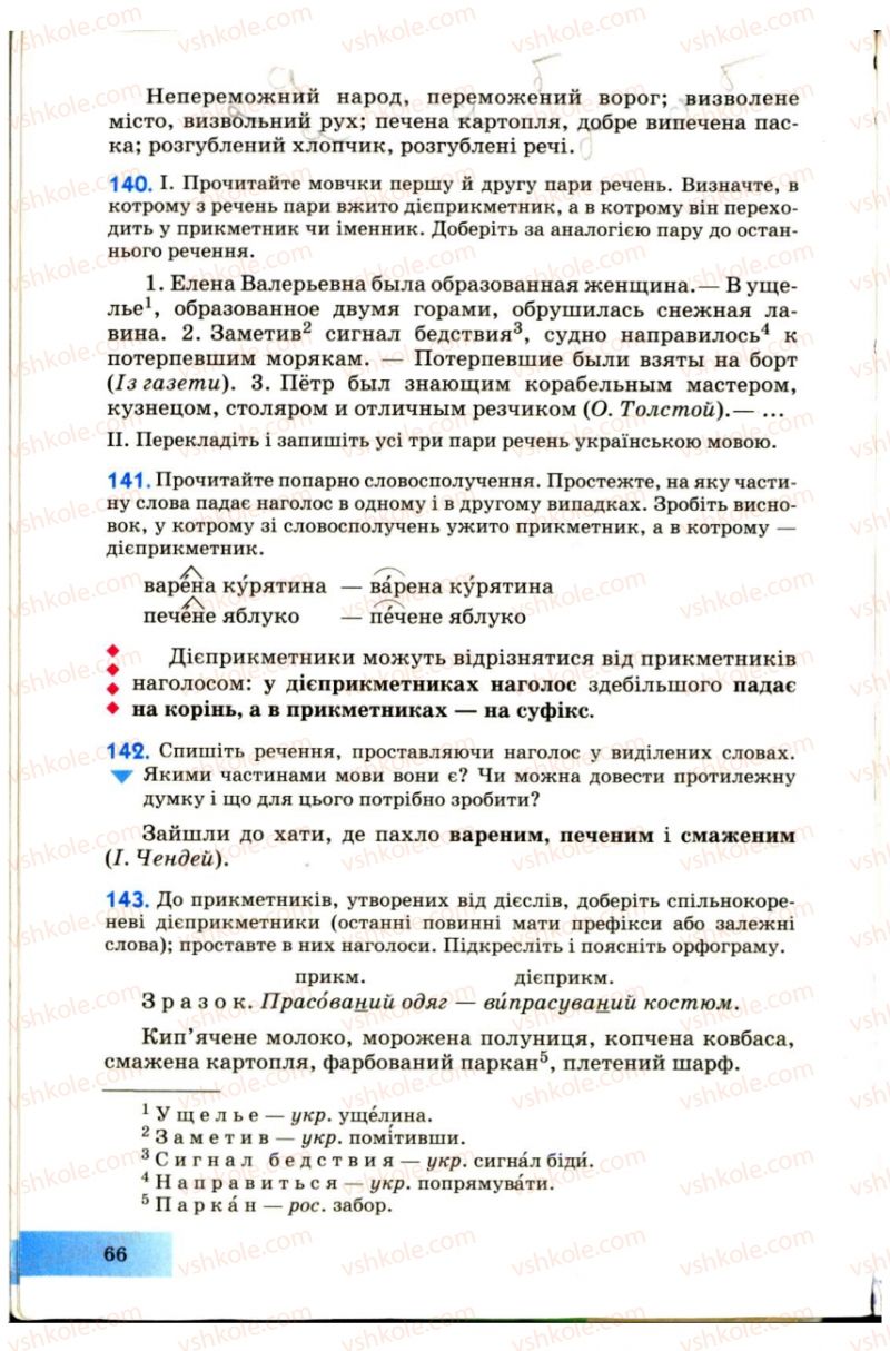 Страница 66 | Підручник Українська мова 7 клас Н.В. Бондаренко, А.В. Ярмолюк 2007