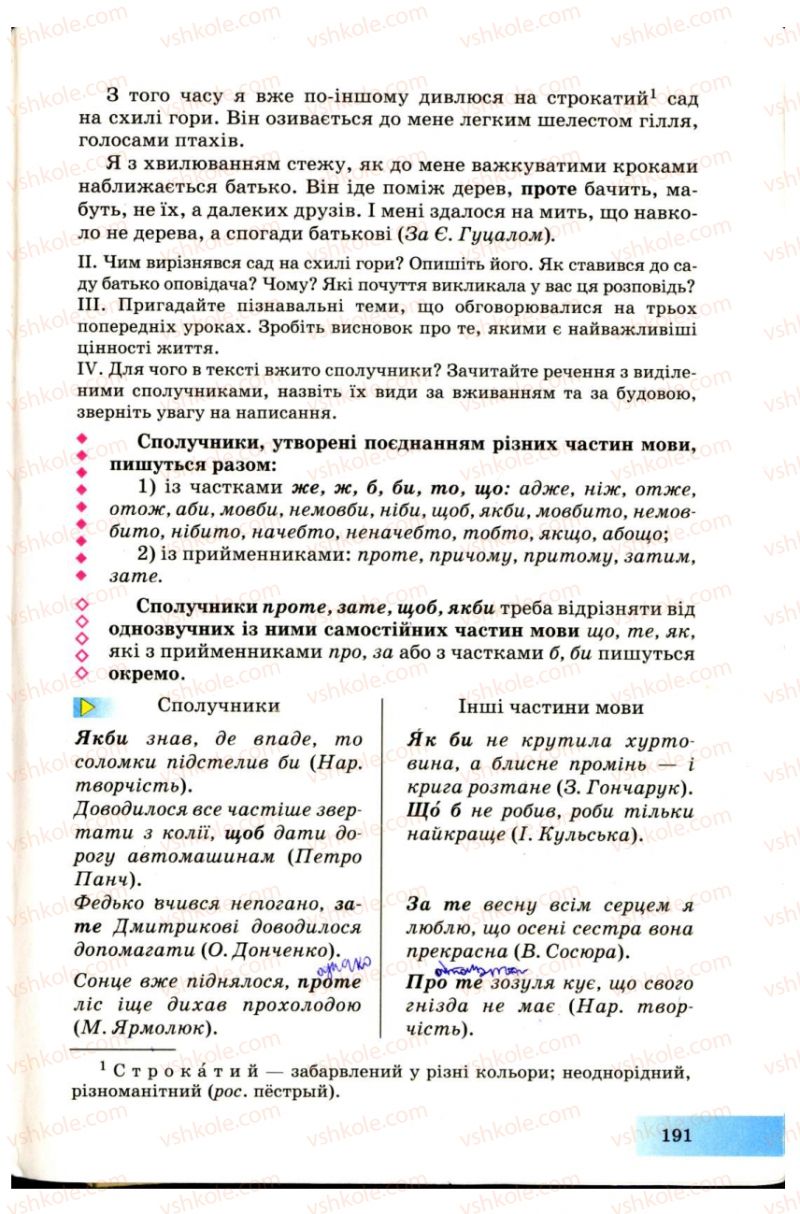 Страница 191 | Підручник Українська мова 7 клас Н.В. Бондаренко, А.В. Ярмолюк 2007