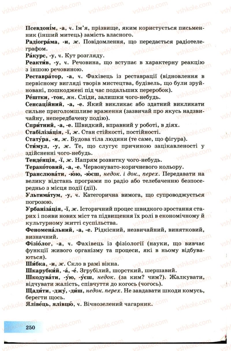 Страница 250 | Підручник Українська мова 7 клас Н.В. Бондаренко, А.В. Ярмолюк 2007