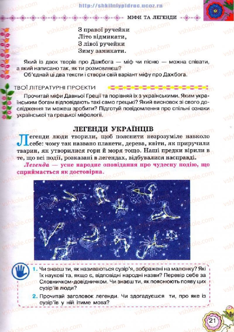 Страница 21 | Підручник Українська література 5 клас Л.Т. Коваленко 2013