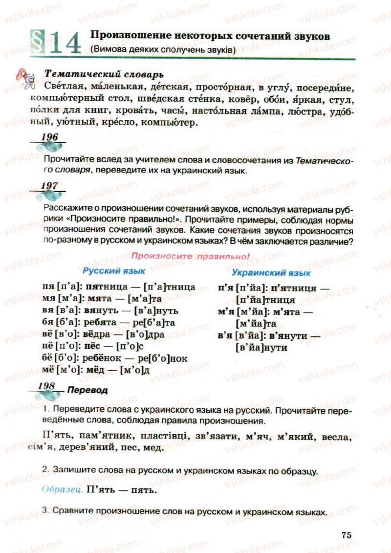 Страница 75 | Підручник Русский язык 5 клас А.Н. Рудяков, Т.Я. Фролова, М.Г. Маркина-Гурджи 2013 Пятый год обучения