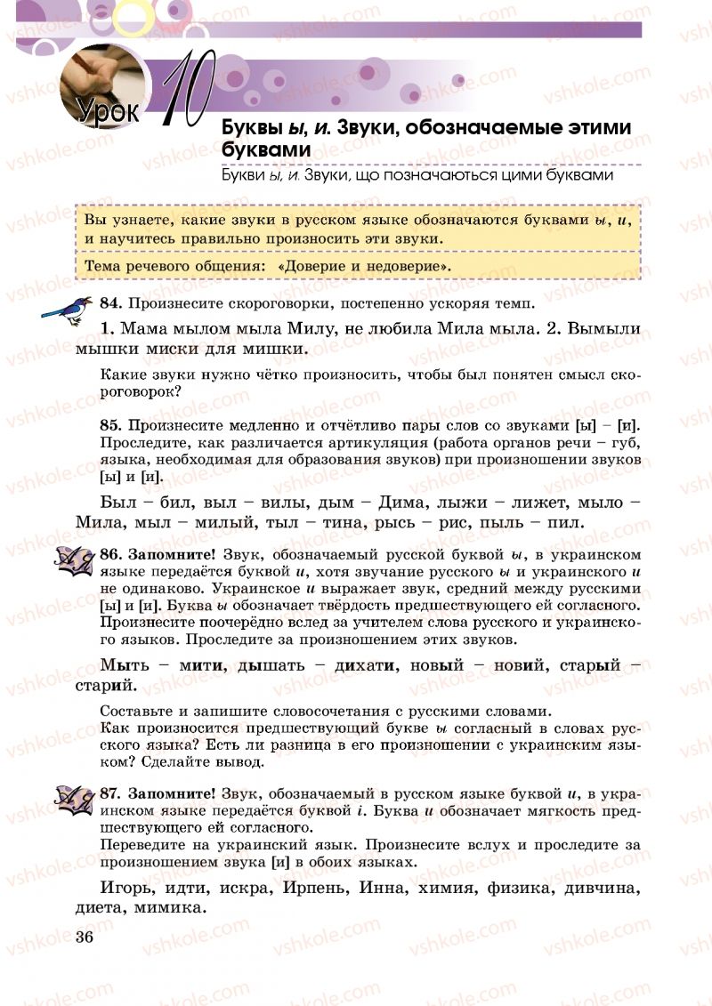Страница 36 | Підручник Русский язык 5 клас Т.М. Полякова, Е.И. Самонова 2013