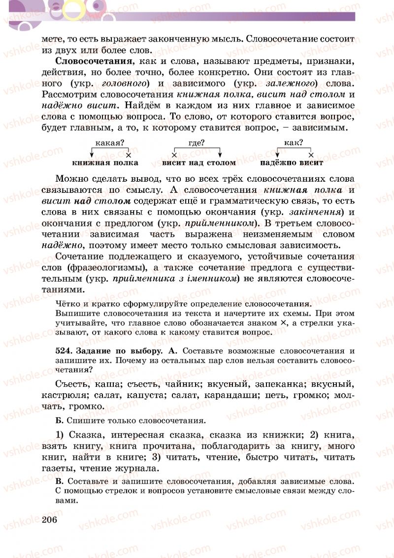 Страница 206 | Підручник Русский язык 5 клас Т.М. Полякова, Е.И. Самонова 2013