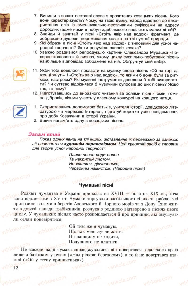 Страница 12 | Підручник Українська література 7 клас О.М. Авраменко 2007