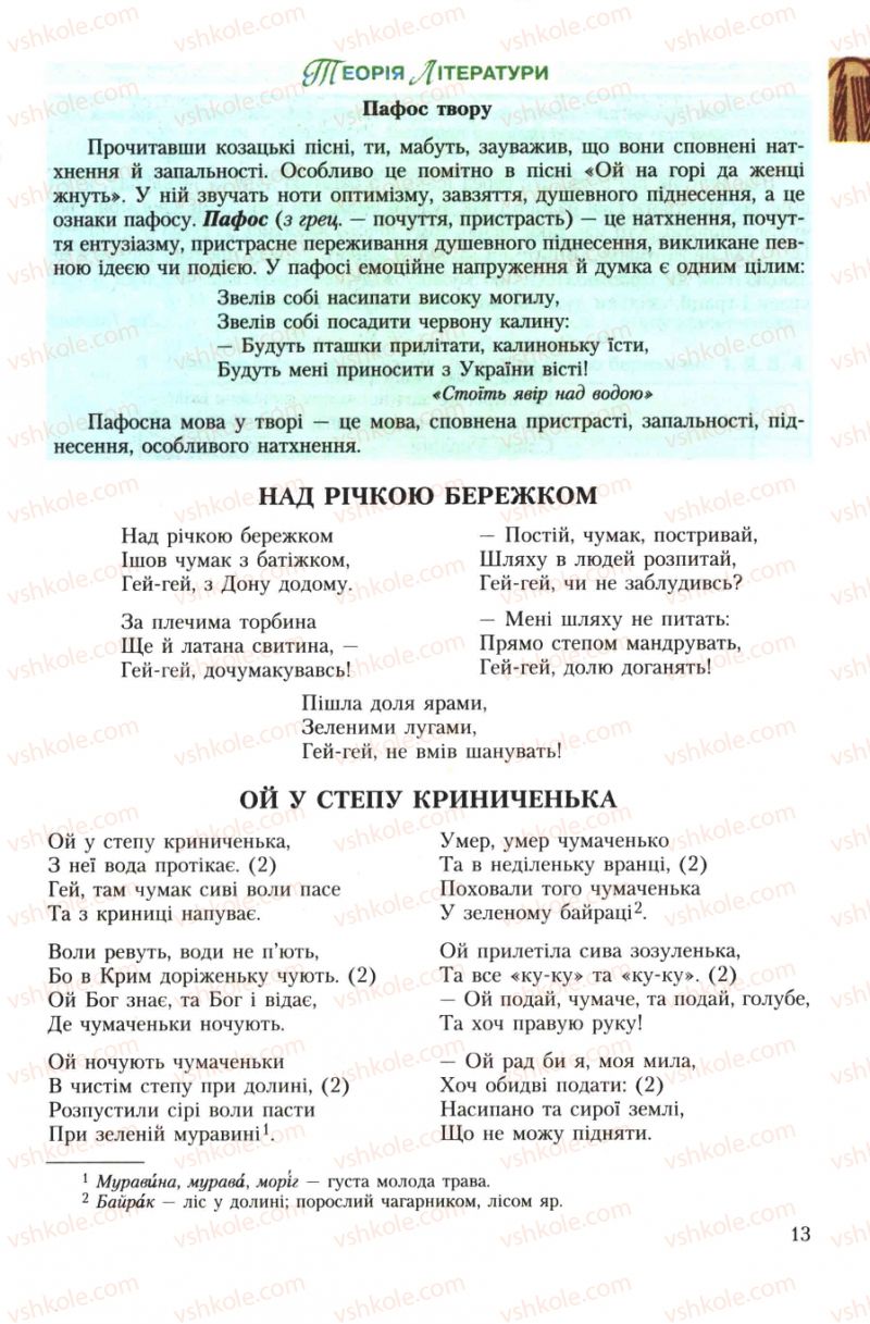 Страница 13 | Підручник Українська література 7 клас О.М. Авраменко 2007