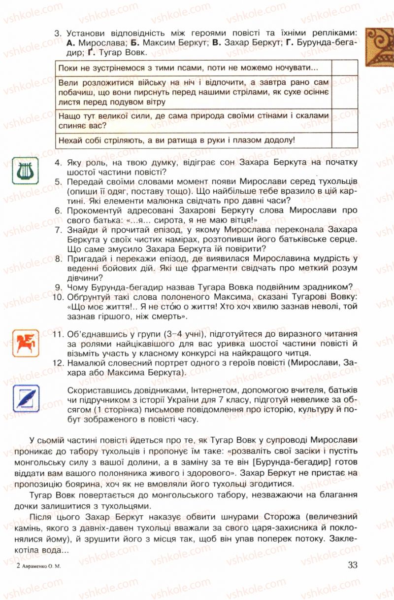 Страница 33 | Підручник Українська література 7 клас О.М. Авраменко 2007