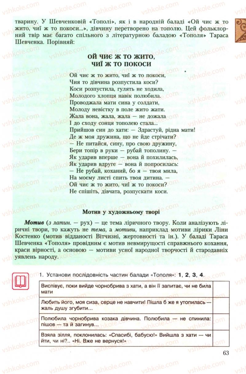 Страница 63 | Підручник Українська література 7 клас О.М. Авраменко 2007