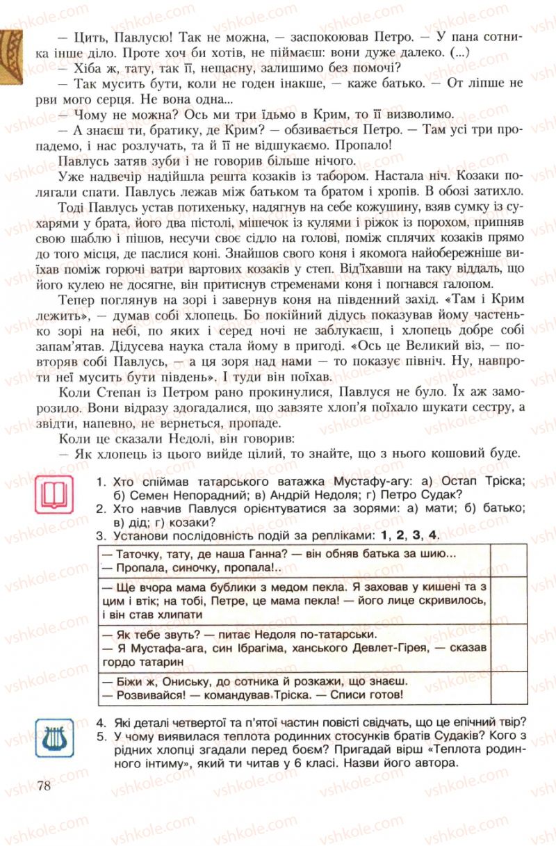Страница 78 | Підручник Українська література 7 клас О.М. Авраменко 2007