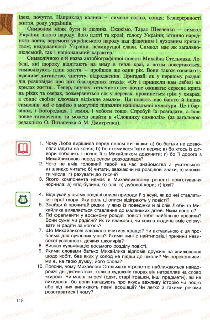 Страница 118 | Підручник Українська література 7 клас О.М. Авраменко 2007