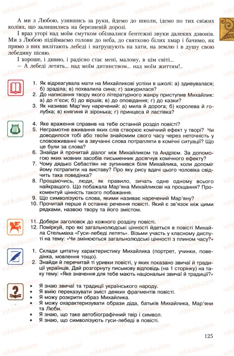 Страница 125 | Підручник Українська література 7 клас О.М. Авраменко 2007