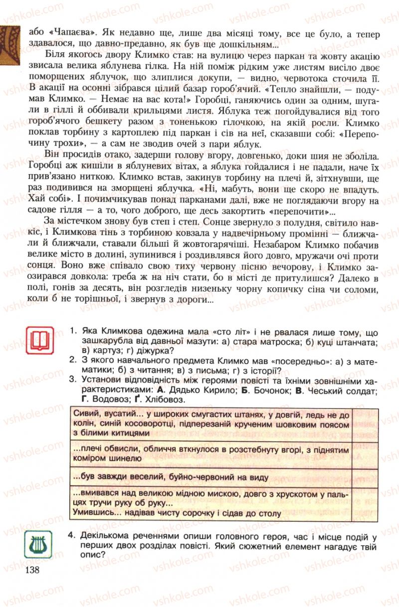 Страница 138 | Підручник Українська література 7 клас О.М. Авраменко 2007