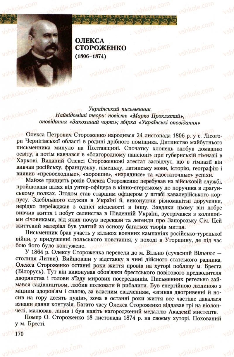 Страница 170 | Підручник Українська література 7 клас О.М. Авраменко 2007
