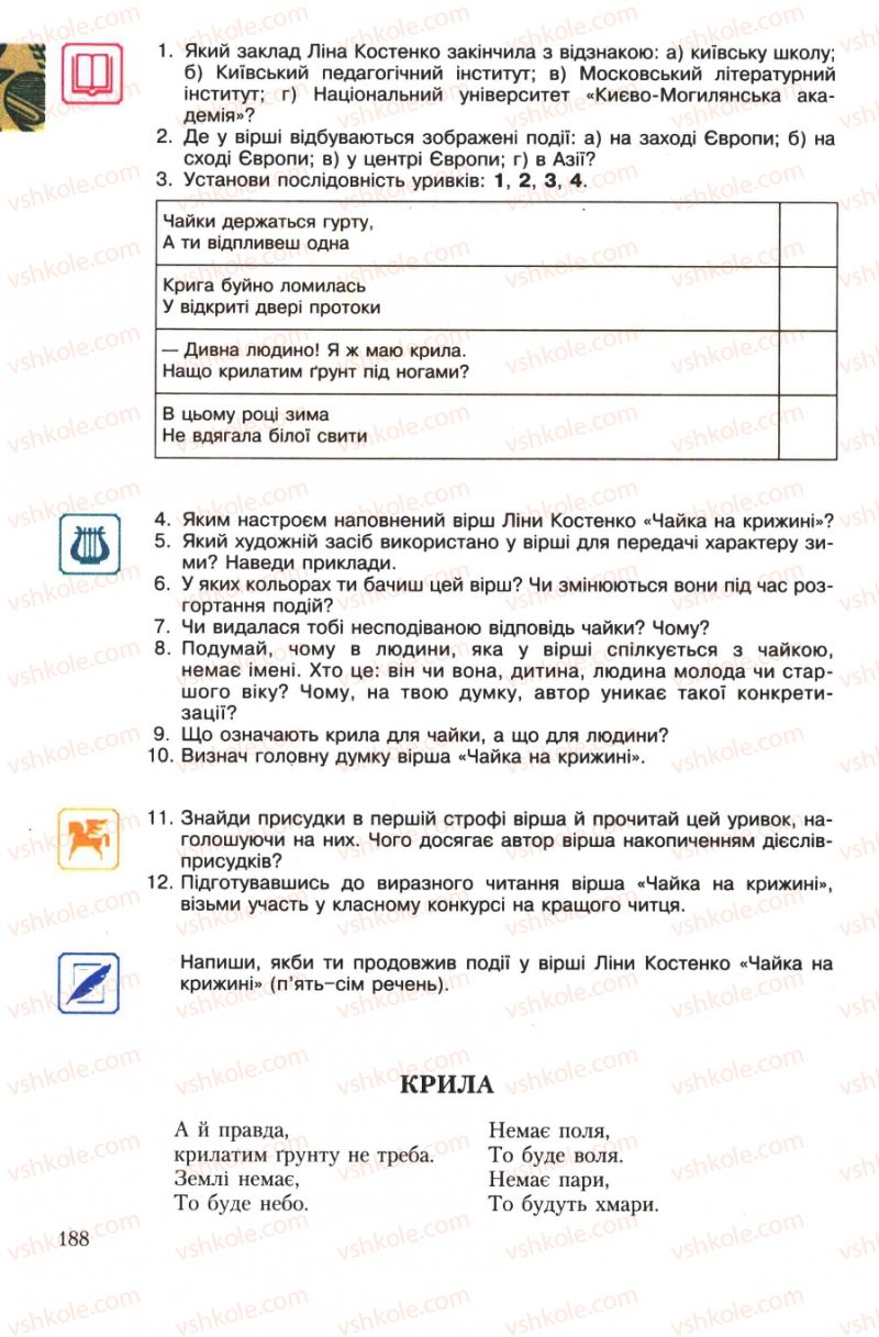 Страница 188 | Підручник Українська література 7 клас О.М. Авраменко 2007