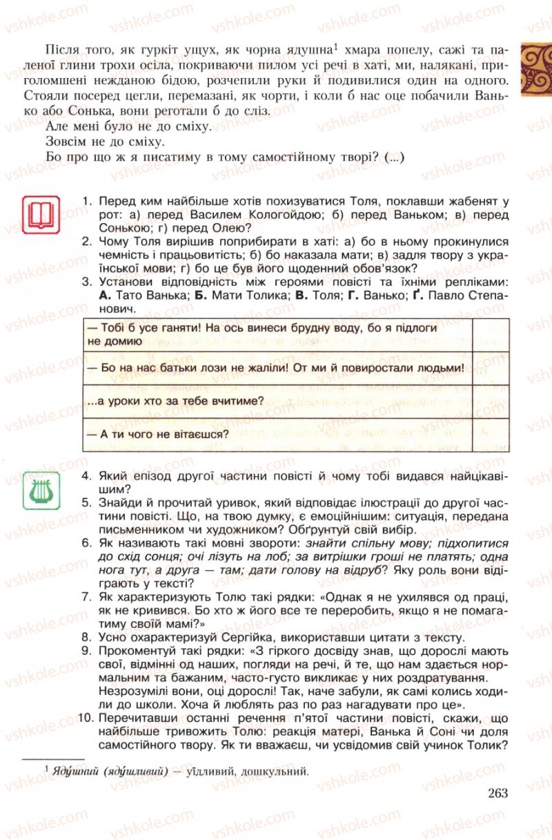 Страница 263 | Підручник Українська література 7 клас О.М. Авраменко 2007