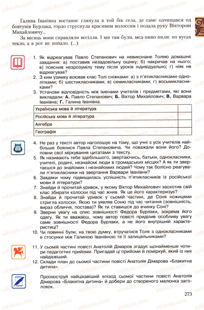 Страница 273 | Підручник Українська література 7 клас О.М. Авраменко 2007