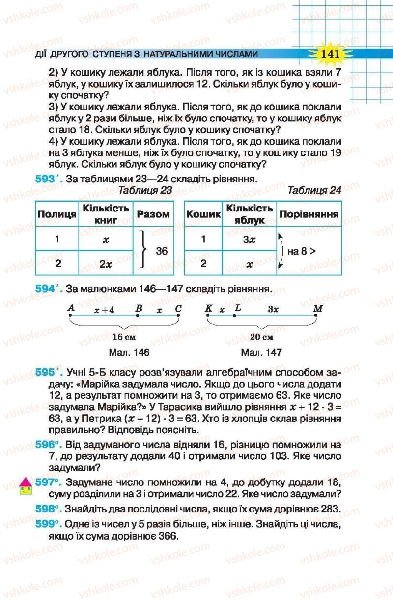 Страница 141 | Підручник Математика 5 клас Н.А. Тарасенкова, І.М. Богатирьова, О.П. Бочко, О.М. Коломієць, З.О. Сердюк 2013
