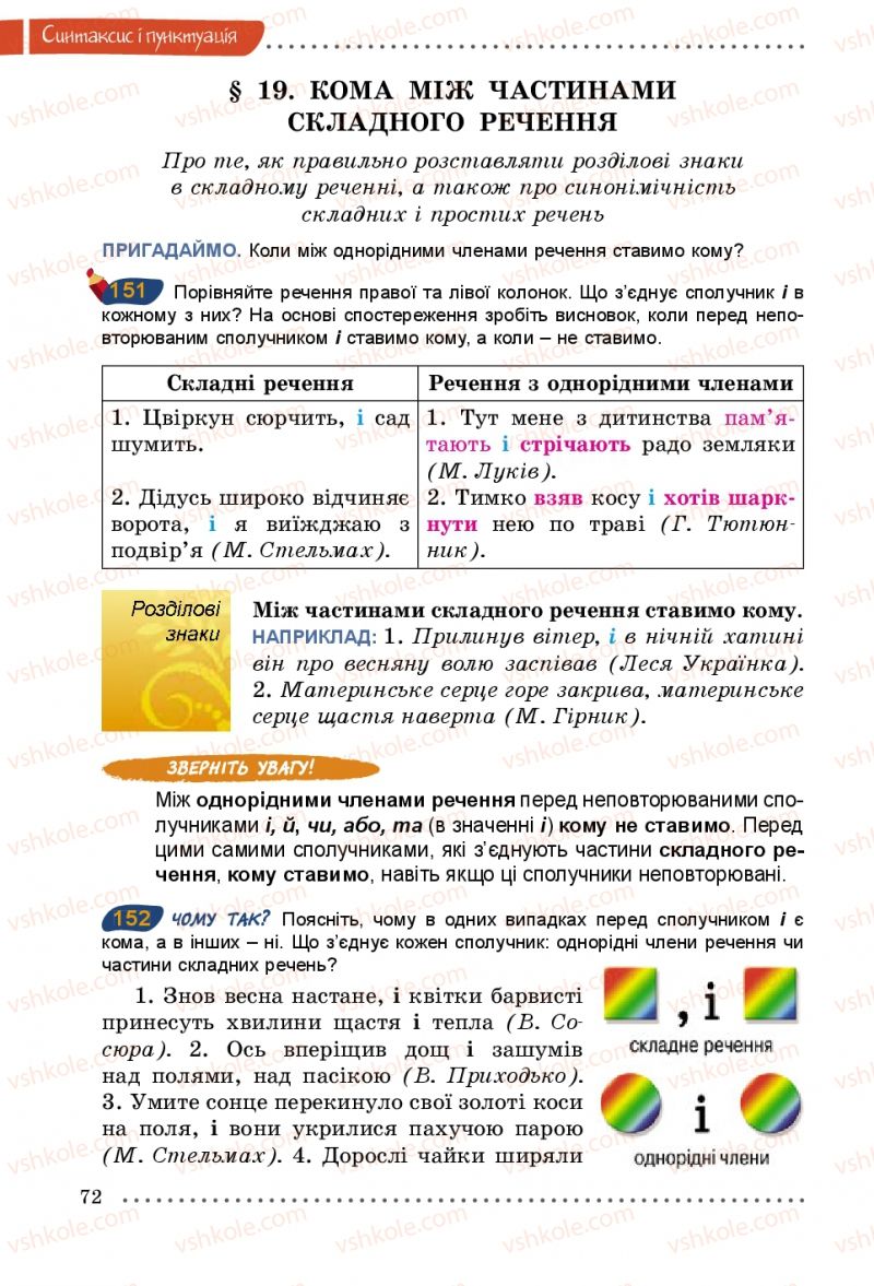 Страница 72 | Підручник Українська мова 5 клас О.В. Заболотний 2013