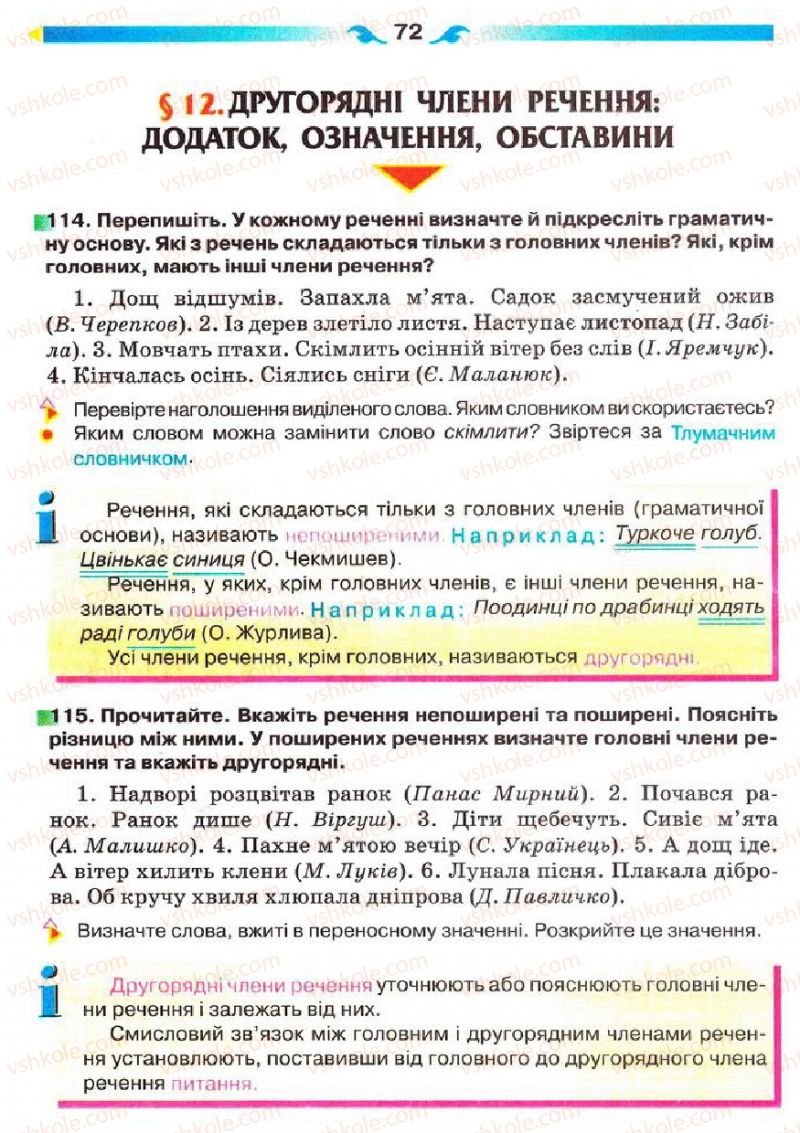 Страница 72 | Підручник Українська мова 5 клас О.П. Глазова 2013