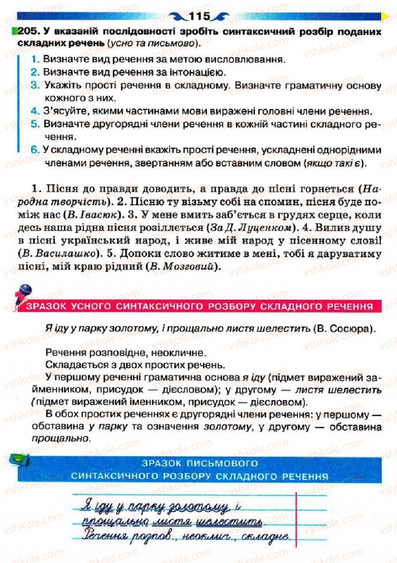 Страница 115 | Підручник Українська мова 5 клас О.П. Глазова 2013