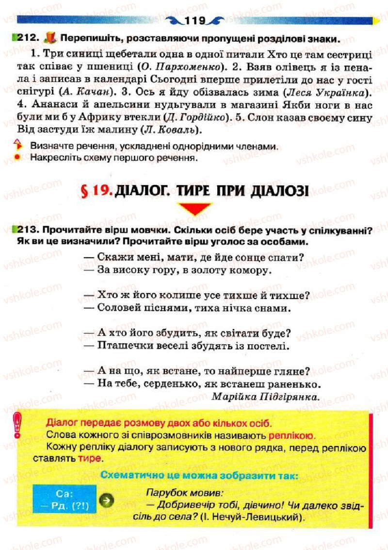 Страница 119 | Підручник Українська мова 5 клас О.П. Глазова 2013