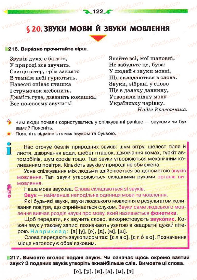 Страница 122 | Підручник Українська мова 5 клас О.П. Глазова 2013