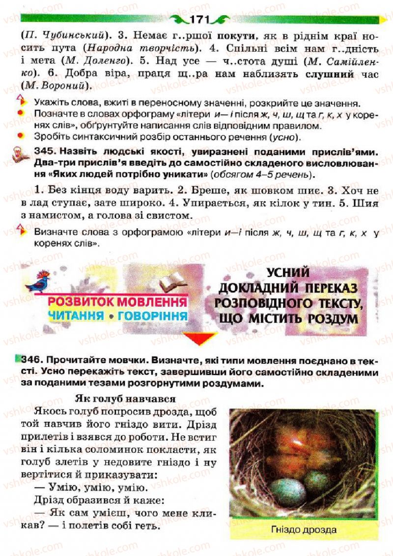 Страница 171 | Підручник Українська мова 5 клас О.П. Глазова 2013