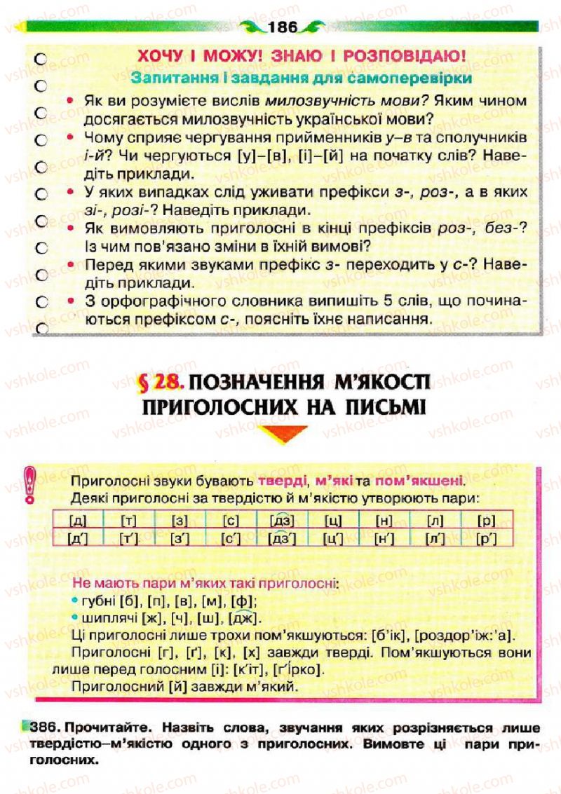 Страница 186 | Підручник Українська мова 5 клас О.П. Глазова 2013