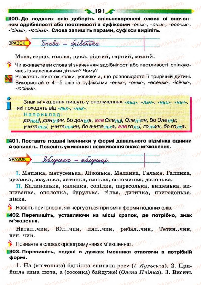 Страница 191 | Підручник Українська мова 5 клас О.П. Глазова 2013