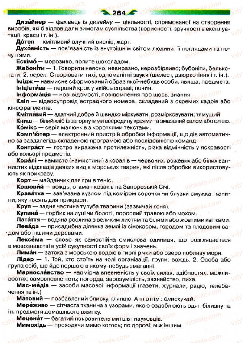 Страница 264 | Підручник Українська мова 5 клас О.П. Глазова 2013
