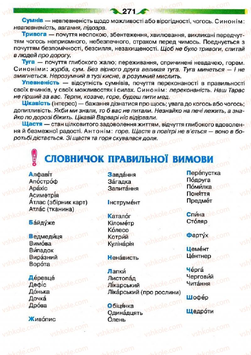 Страница 271 | Підручник Українська мова 5 клас О.П. Глазова 2013