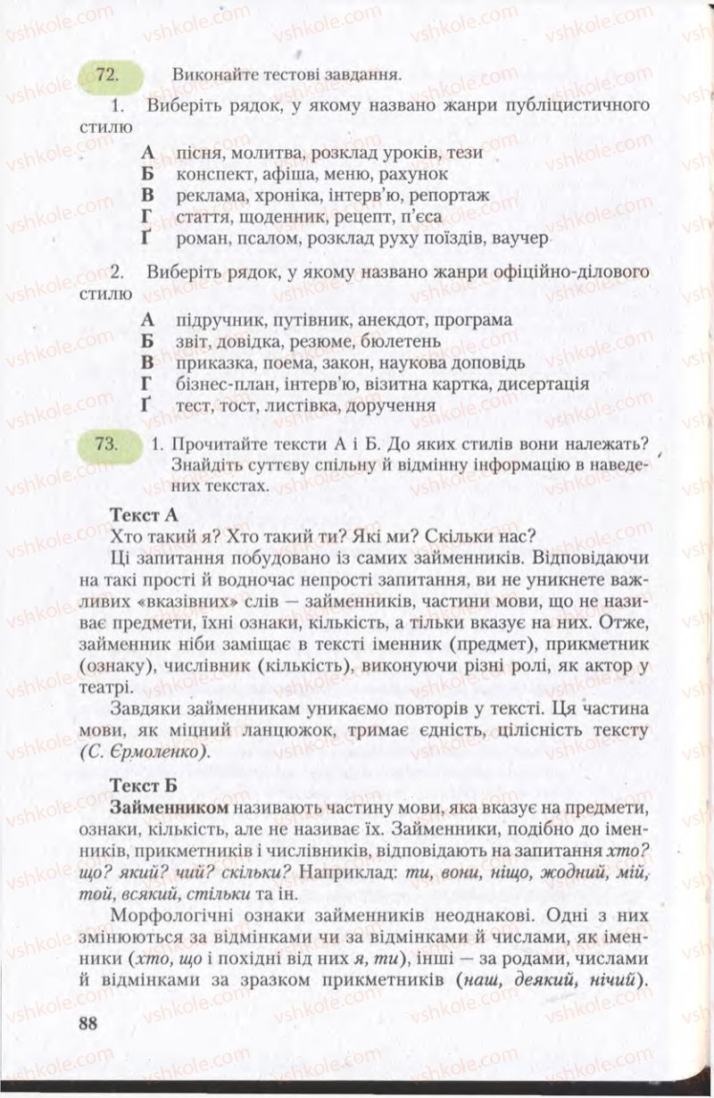 Страница 88 | Підручник Українська мова 11 клас С.Я. Єрмоленко, В.Т. Сичова 2011