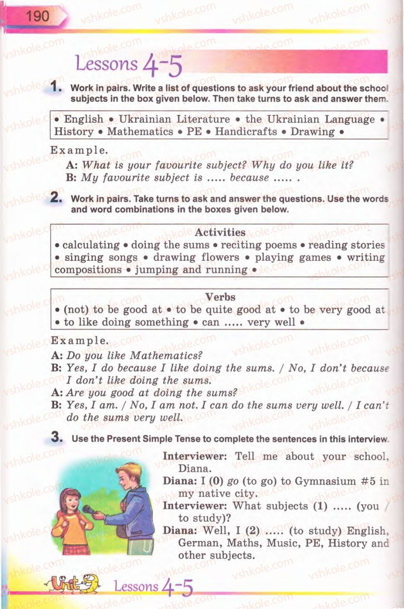 Страница 190 | Підручник Англiйська мова 5 клас А.М. Несвіт 2013
