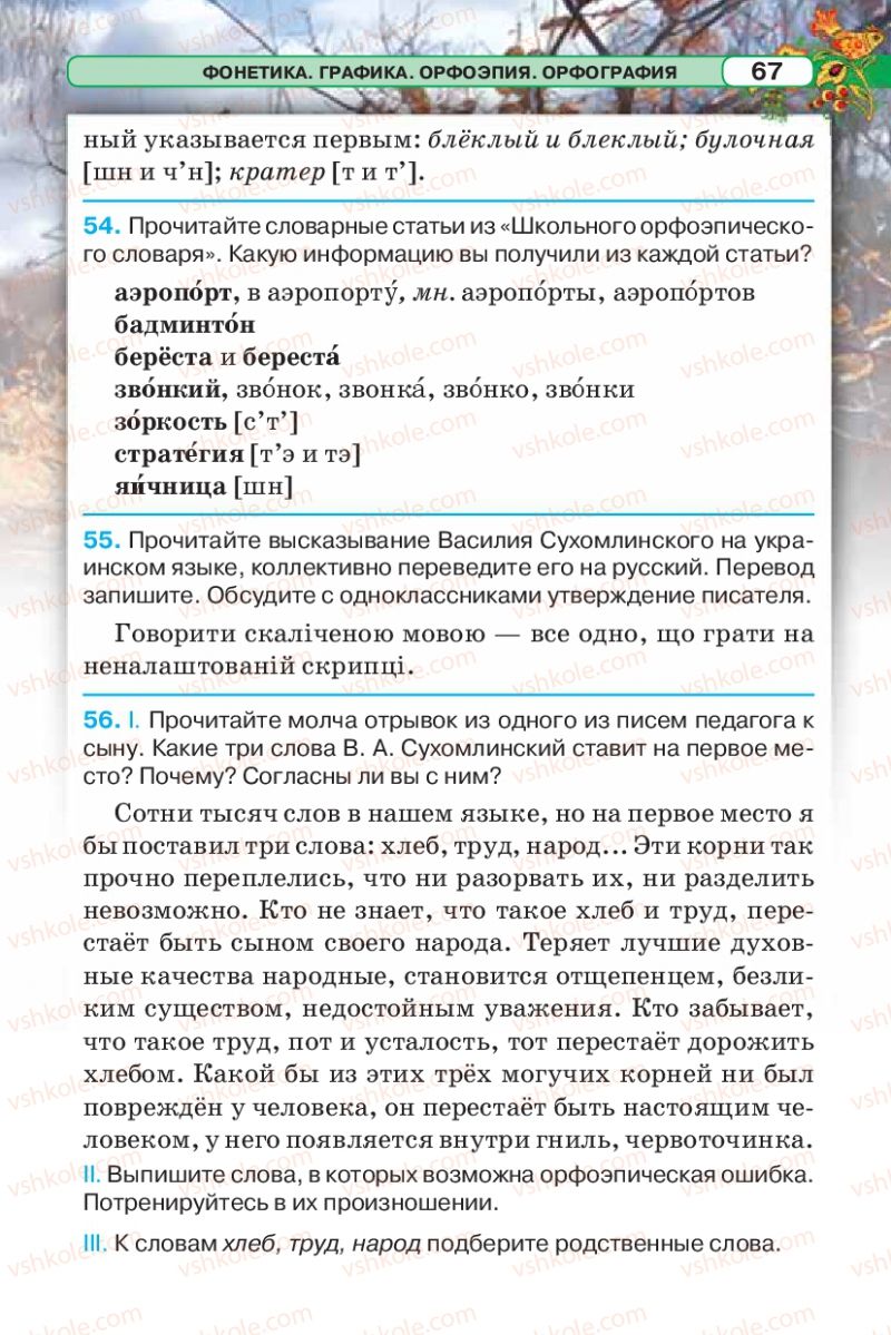 Страница 67 | Підручник Русский язык 5 клас Л.В. Давидюк 2013