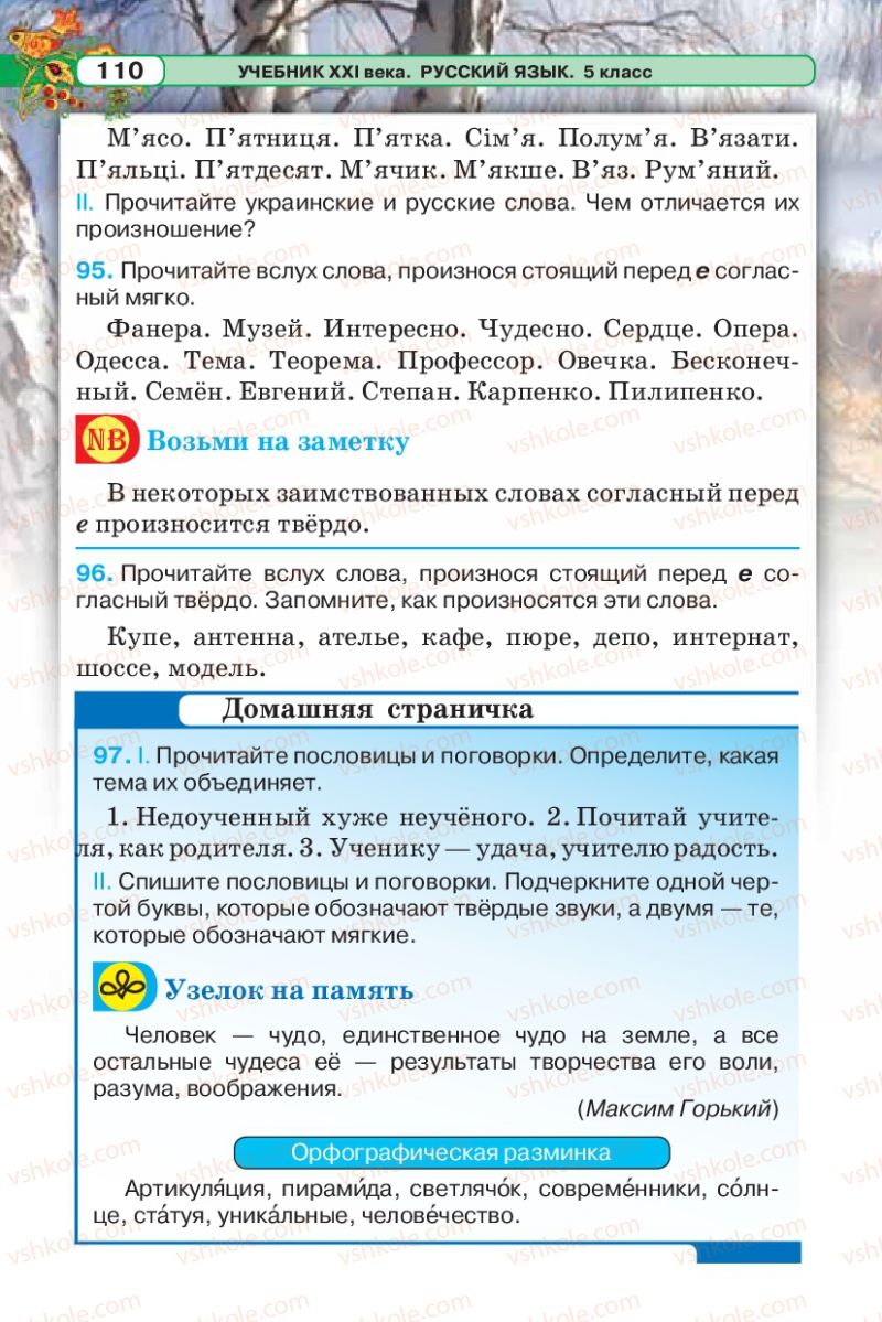 Страница 110 | Підручник Русский язык 5 клас Л.В. Давидюк 2013