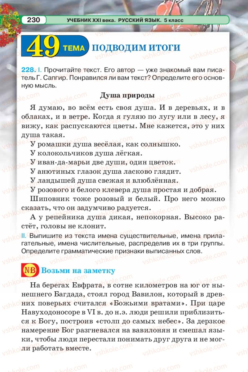 Страница 230 | Підручник Русский язык 5 клас Л.В. Давидюк 2013