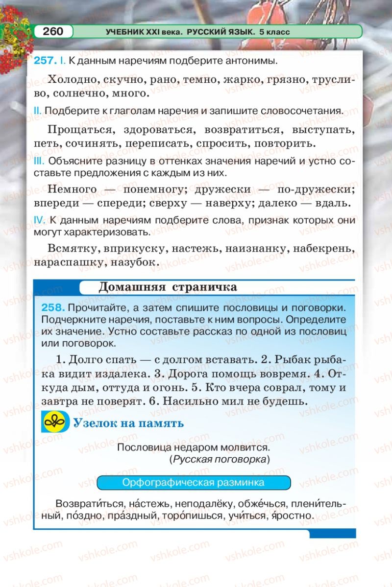 Страница 260 | Підручник Русский язык 5 клас Л.В. Давидюк 2013