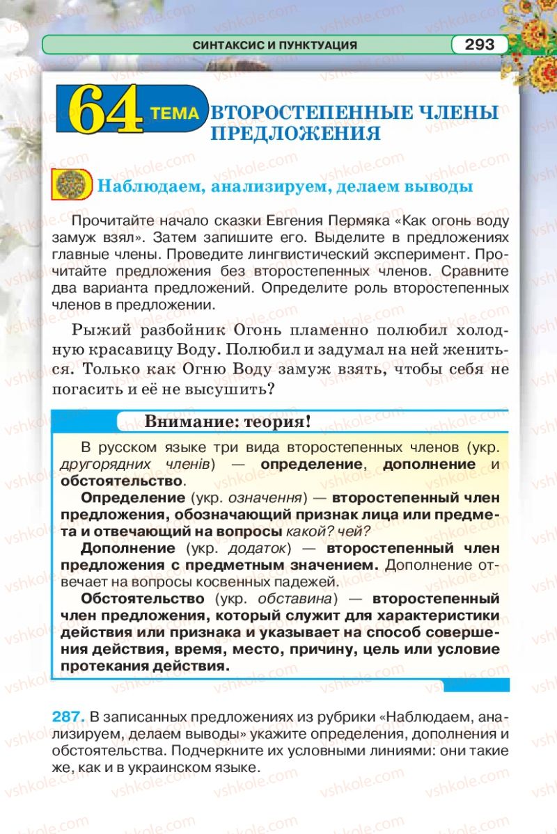 Страница 293 | Підручник Русский язык 5 клас Л.В. Давидюк 2013