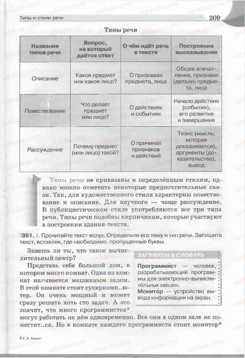 Страница 209 | Підручник Русский язык 5 клас Е.И. Быкова, Л.В. Давидюк, Е.С. Снитко, Е.Ф. Рачко 2013