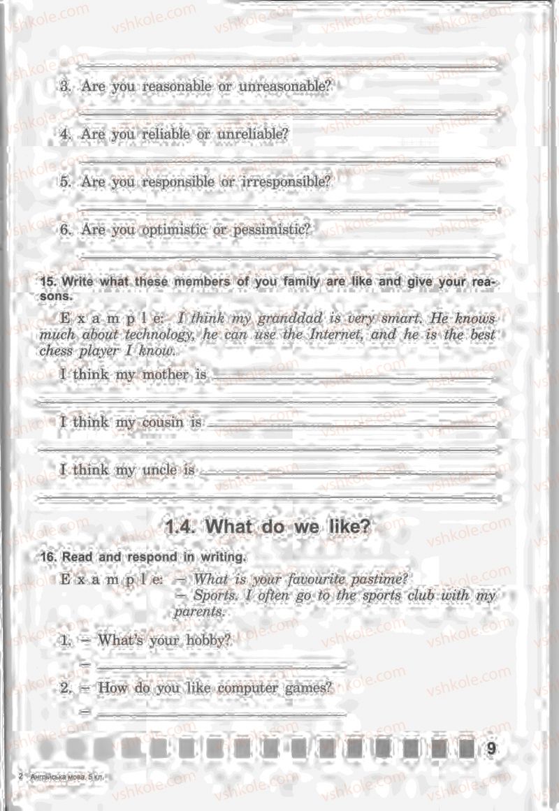 Страница 9 | Підручник Англiйська мова 5 клас Л.В. Калініна, І.В. Самойлюкевич 2013 Робочий зошит