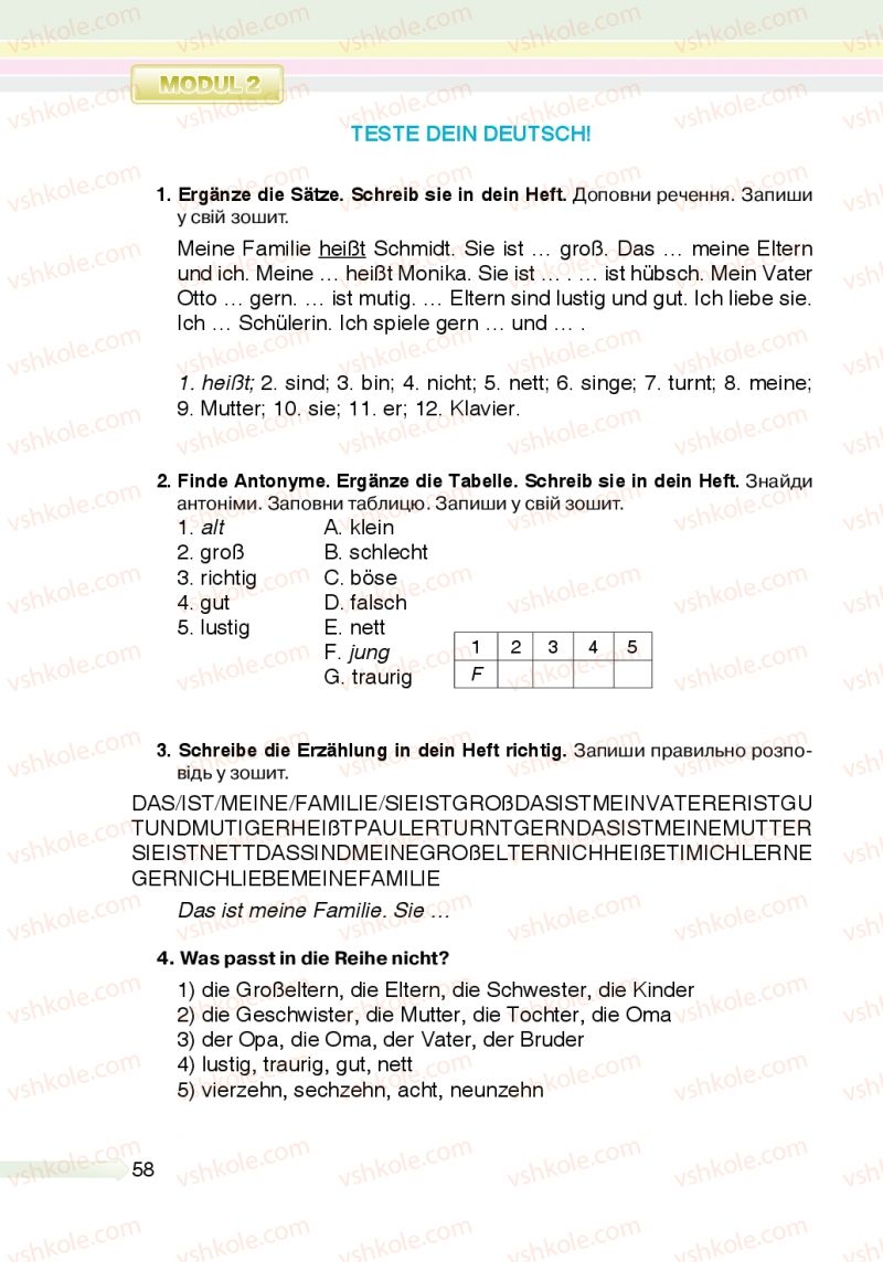 Страница 58 | Підручник Німецька мова 5 клас М.М. Сидоренко, О.А. Палій 2013