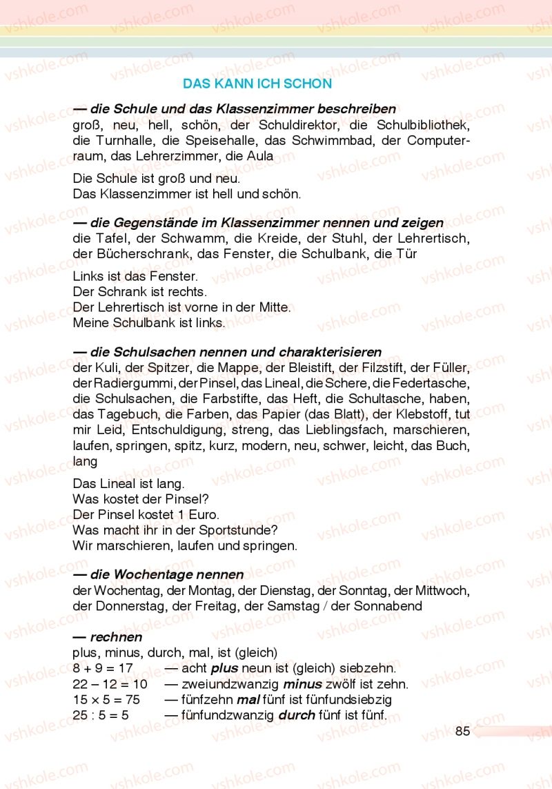 Страница 85 | Підручник Німецька мова 5 клас М.М. Сидоренко, О.А. Палій 2013
