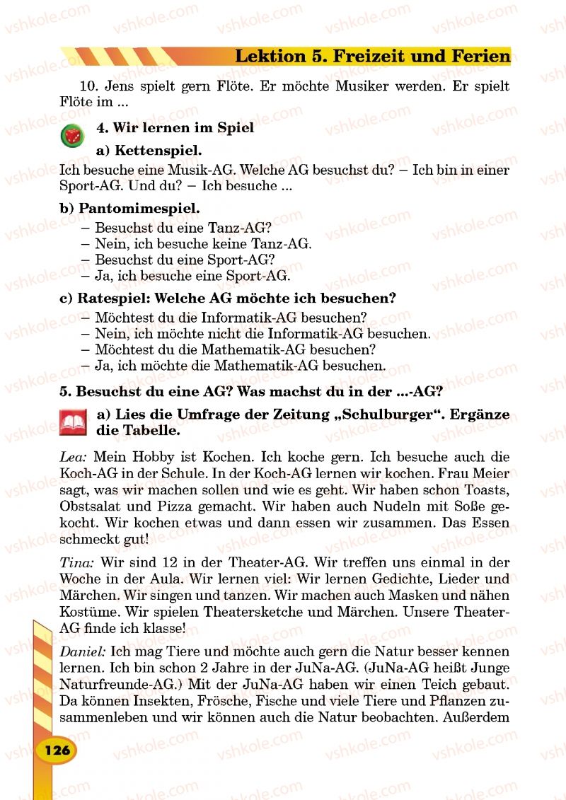 Страница 126 | Підручник Німецька мова 5 клас Л.В. Горбач, Г.Ю. Трінька 2013