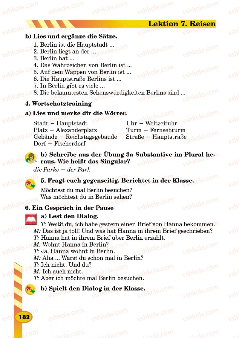 Страница 182 | Підручник Німецька мова 5 клас Л.В. Горбач, Г.Ю. Трінька 2013