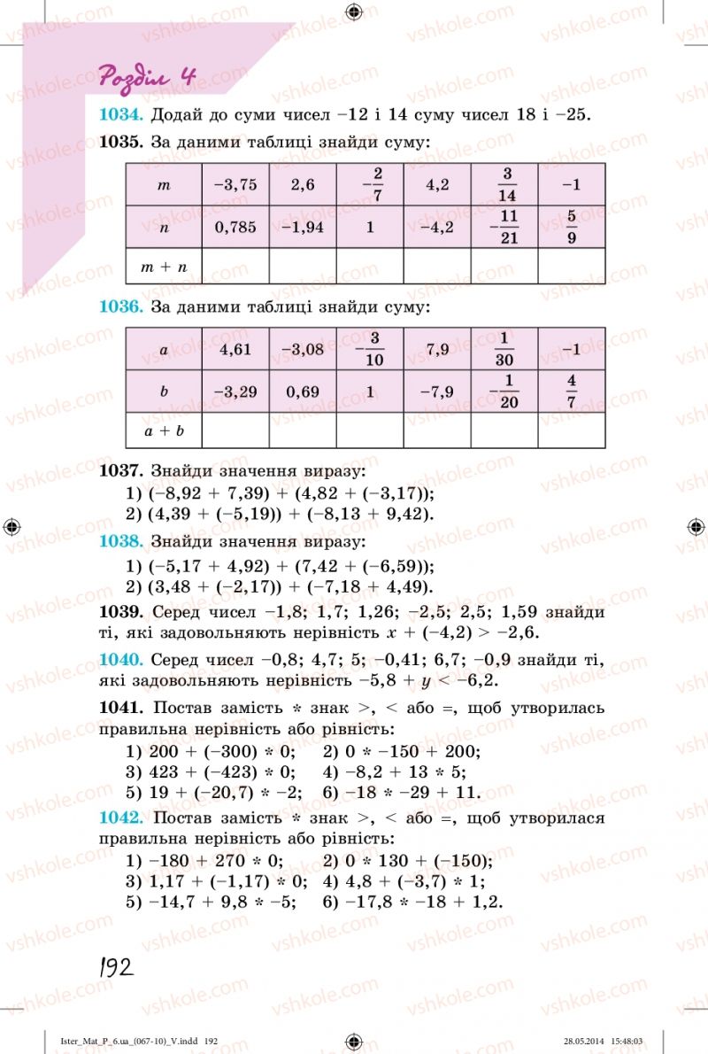 Страница 192 | Підручник Математика 6 клас О.С. Істер 2014