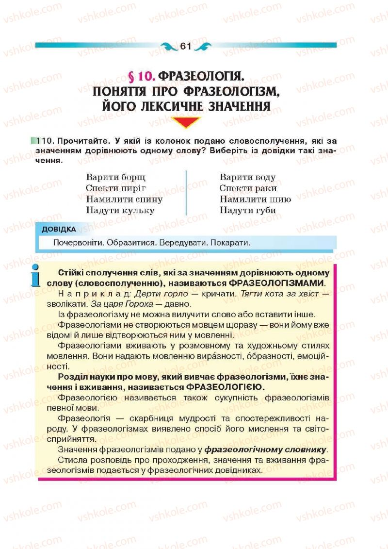 Страница 61 | Підручник Українська мова 6 клас О.П. Глазова 2014